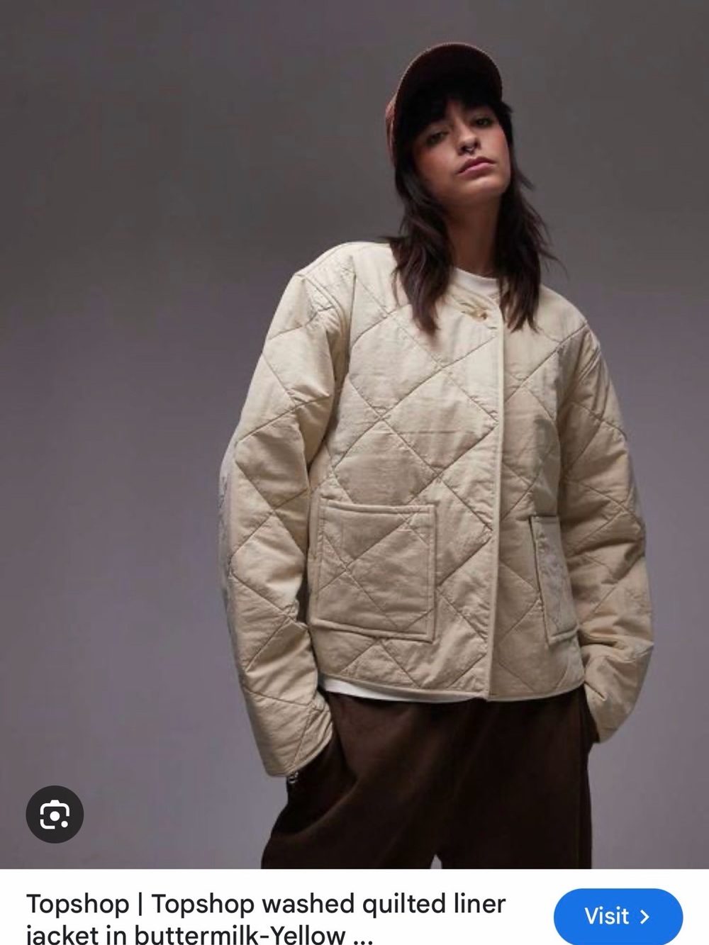 Topshop Quilted Collarless Puffer Jacket in Buttermilk Small NWT